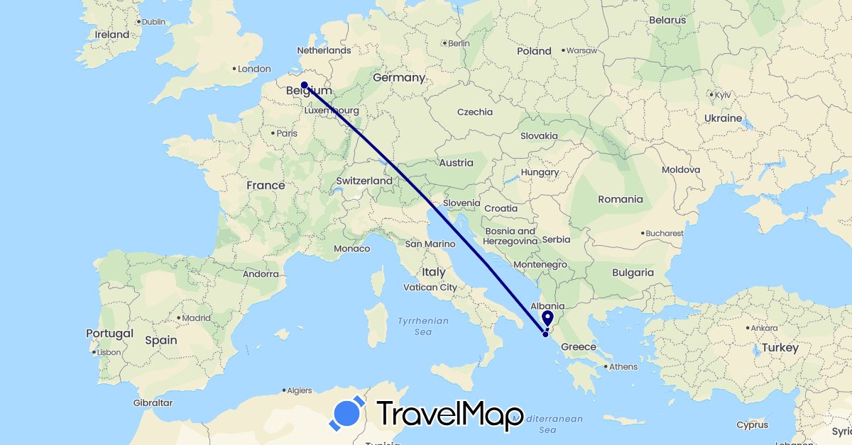 TravelMap itinerary: driving in Albania, Belgium, Greece (Europe)